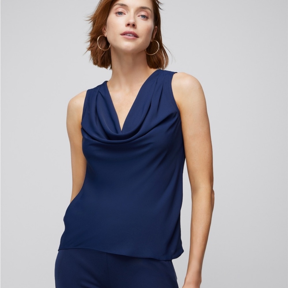 NWT WHBM Cowl Neck Top Size XS Officer Blue